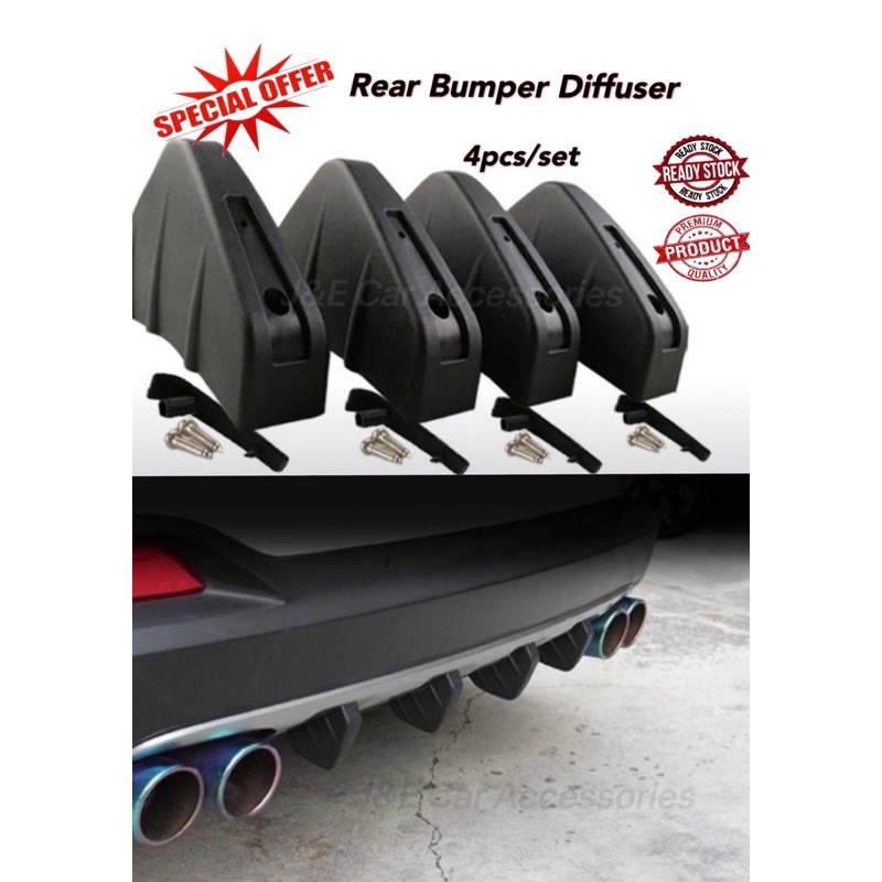 Universal Car Rear Bumper Lip Diffuser Shark Fin Style Car Back Bumper ...