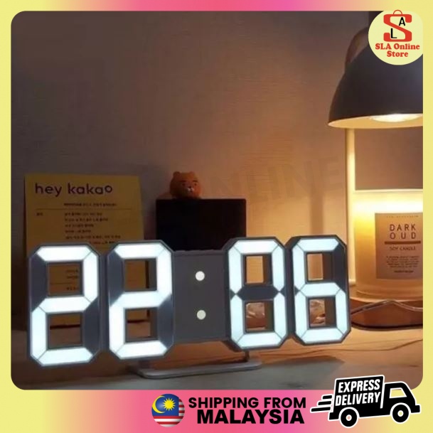 3D LED Wall & Desk Clock – USB Powered Alarm 12/24H Auto Dimming ...