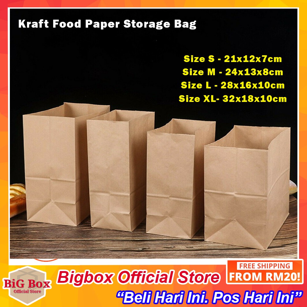 【Food Paper Bag】 50/100pcs Kraft Food Paper Bag Storage Packaging Paper ...