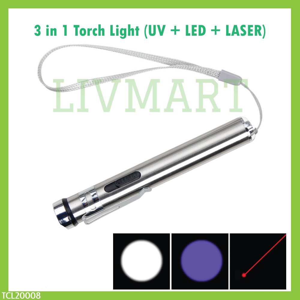 3 in 1 UV+Laser+Light Stainless Steel LED UV Money Detector Lampu Picit ...