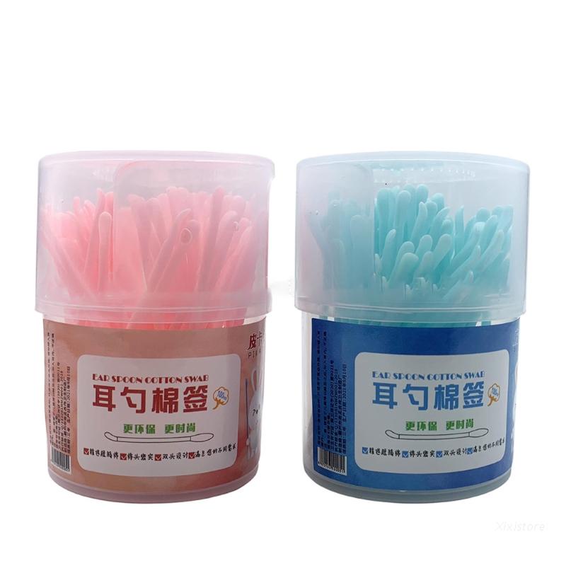 Xixi 100Pcs 2 in 1 Ear Spoon and Cotton Swab Round Swabs Disposable