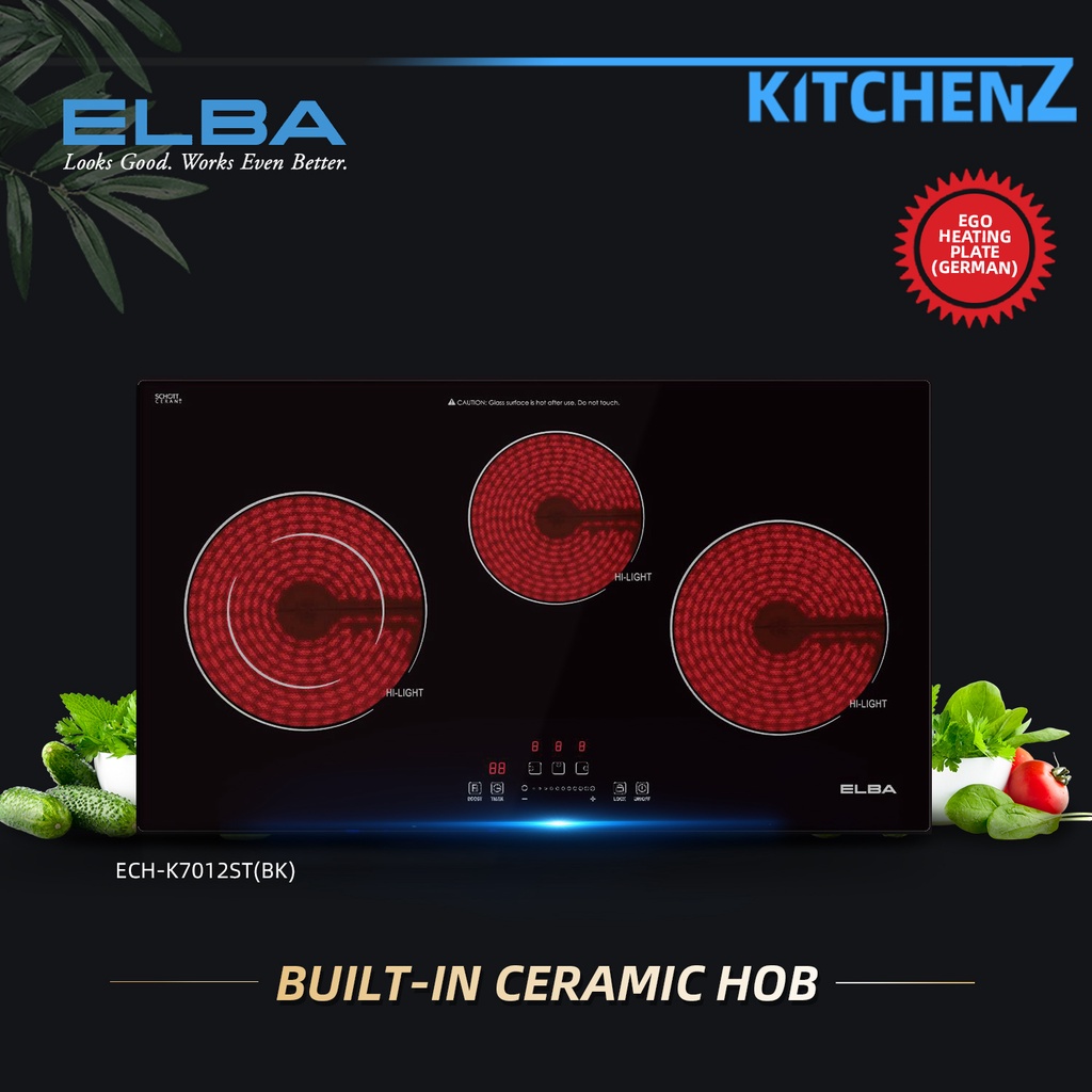 Elba Schott Ceran Glass 3 Ceramic Hob EGO Heating Plate ECHK7013ST(BK