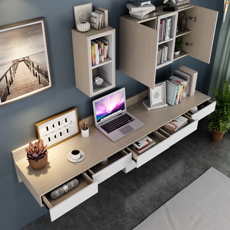 Wall Hanging Desk Bookshelf Combination Wall Integrated Bedroom ...