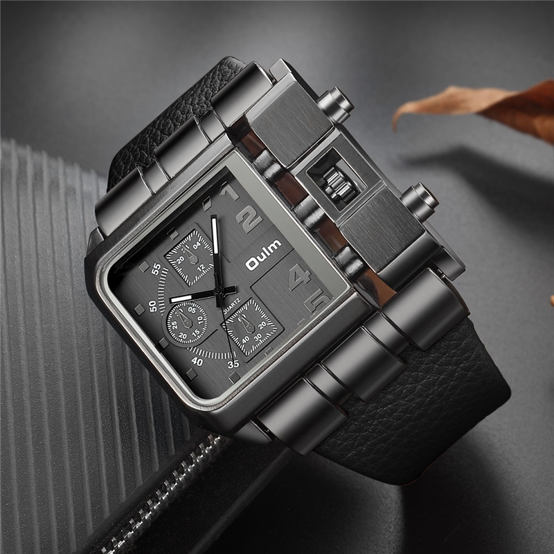 OULM Brand HP3364 Original Unique Design Square Men Wristwatch Wide Big Dial Casual Leather Strap Quartz Watch Shopee Malaysia