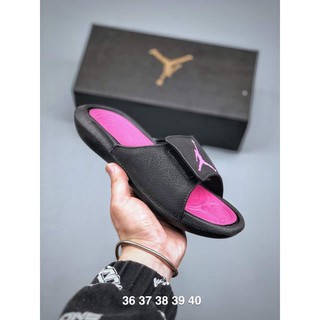 Black and clearance pink jordan slides