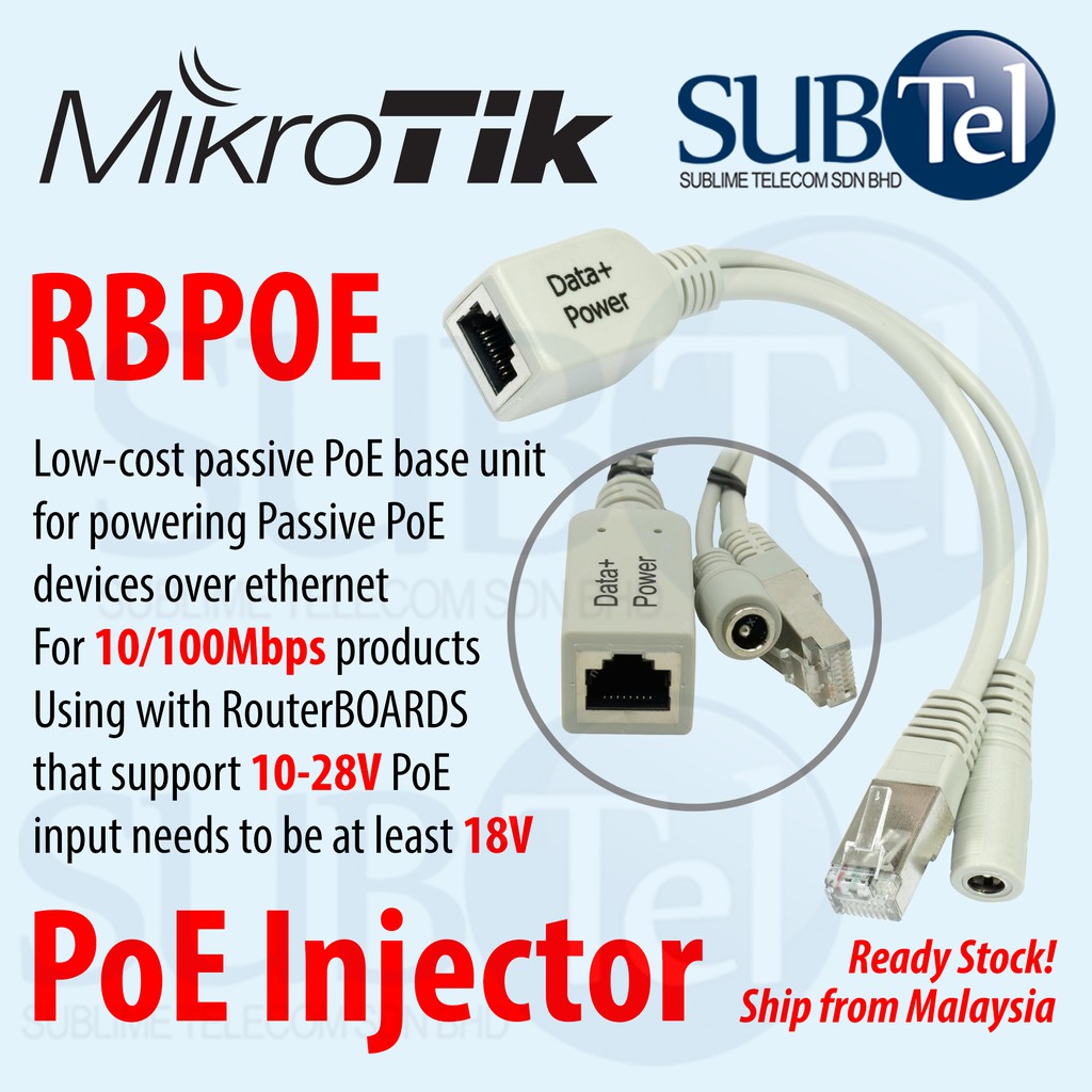 Mikrotik RBPOE PoE Injector LAN Adapter 12V 24V 48V CCTV Malaysia