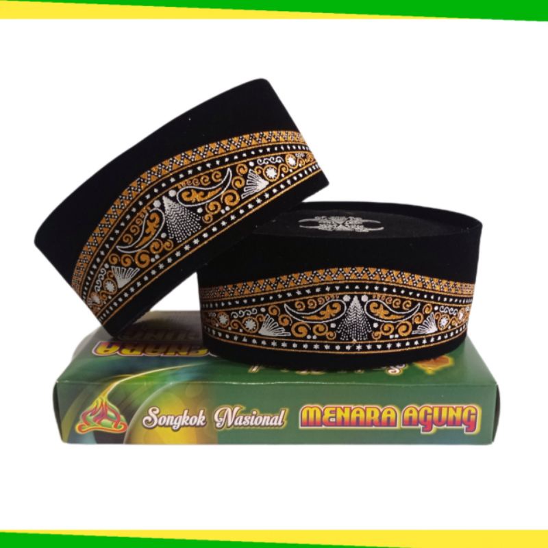 HITAM Men's Batik Caps For Children And Adults Latest Motif Gold Kopiah ...