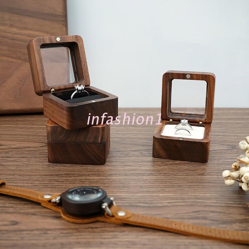 INF Wooden Wedding Rings Jewelry Organizer Travel Display Case Portable ...