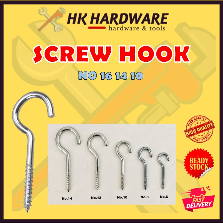 SCREW HOOK SKRU CAKUK BESI NO 16 14 10 BESI TEBAL HIGH QUALITY SCREW