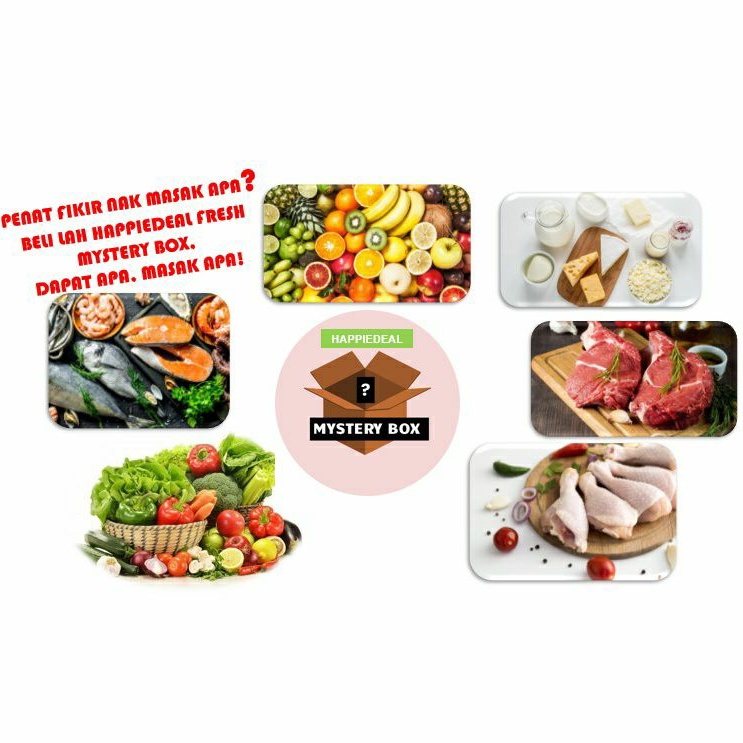 Mystery Grocer Box with Fresh Healthy Food Vegetables Meat Seafood ...