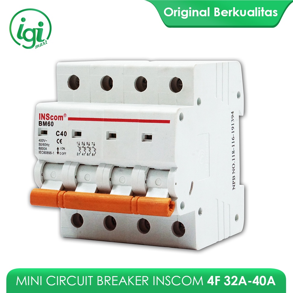Electric MCB INSCOM 4P 32A 40A / MINI CIRCUIT BREAKER 4 PHASE 4 POLE ...