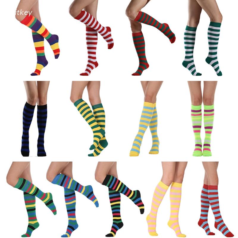 Women's Rainbow Striped Toe Socks - 5 Finger Split Toe Knee High Socks