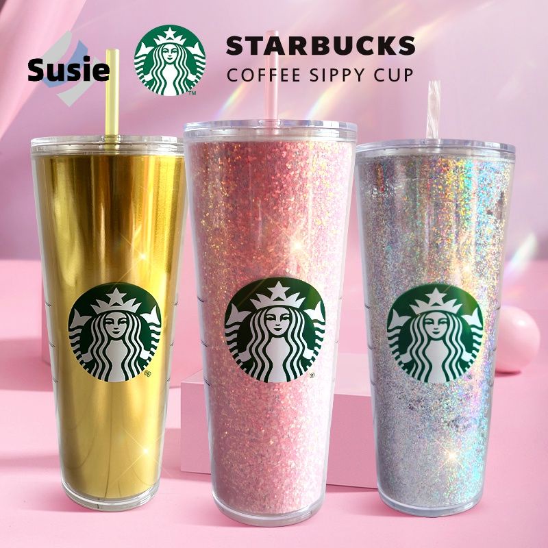 Starbucks Tumbler pink glitter Reusable Plastic Tumbler with Lid and