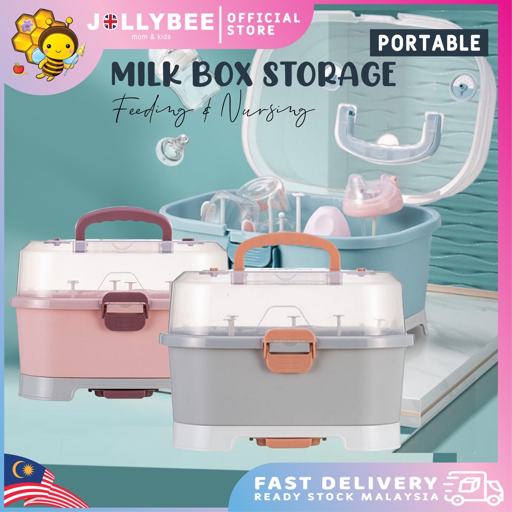 Jollybee Portable Baby Milk Bottle Storage Box With Lid Dustproof Milk Powder Container Kotak
