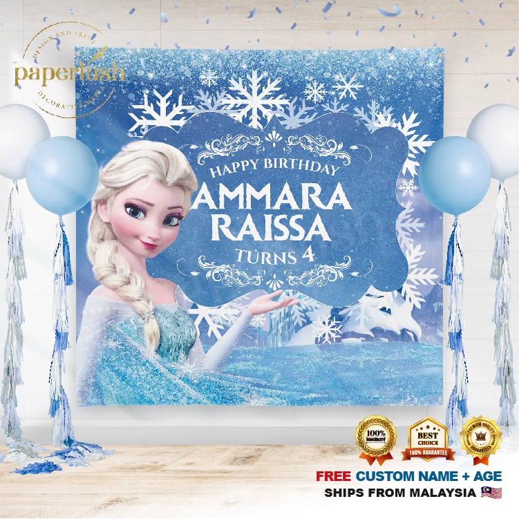 Birthday Banner | Birthday Backdrop | Hari Jadi - Elsa Frozen | Shopee