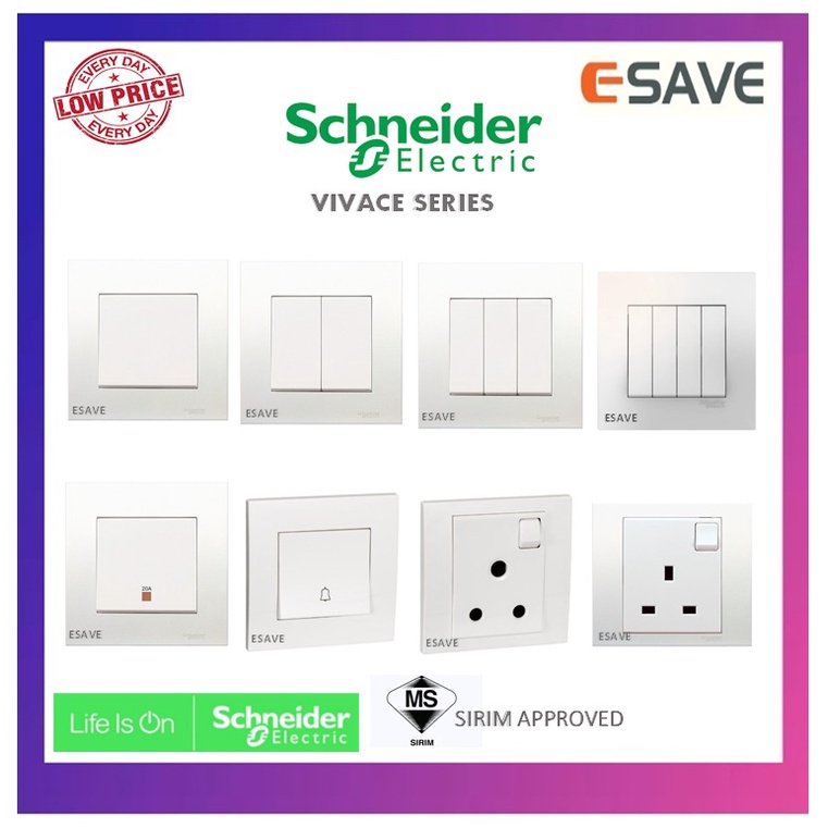 SCHNEIDER (SIRIM APPROVED) VIVACE SWITCH / SOCKET MULTIPLE GANG KB15 ...