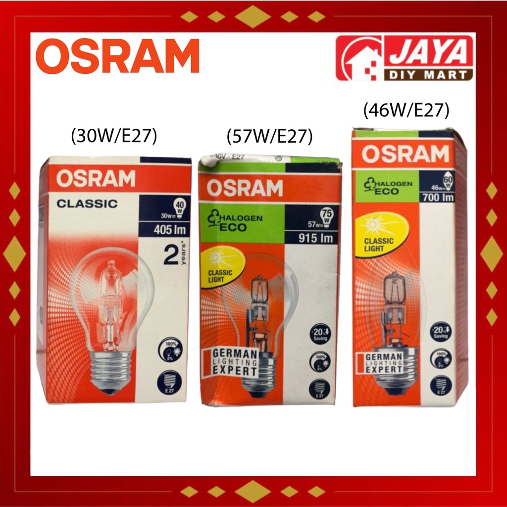 Poëzie slepen Previs site OSRAM Halogen Eco Classic B Clear 64543 (46W/E27)/A Clear 64542 (30W/E27)/A  Clear (57W/E27) | Shopee Malaysia