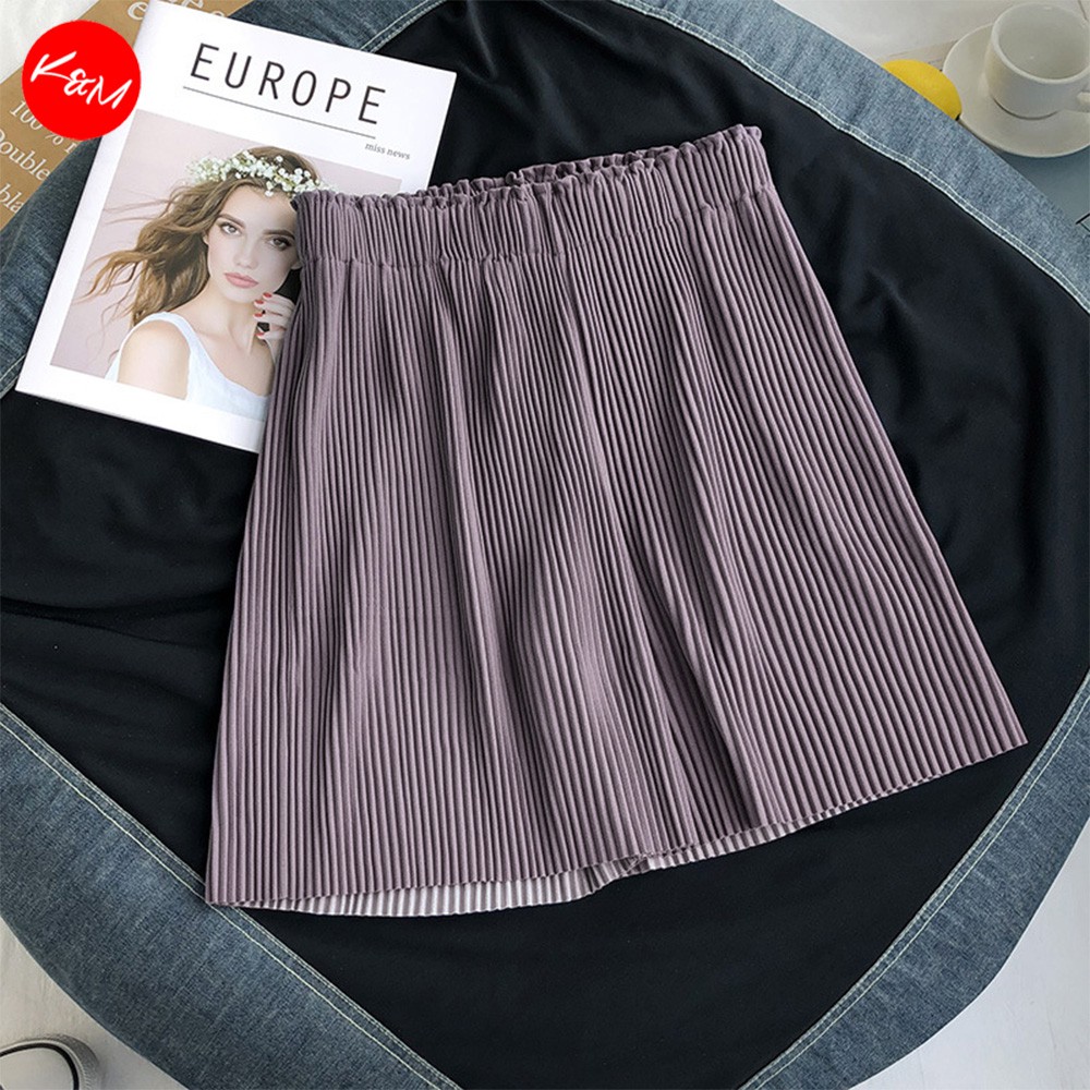 KM Women Summer Pleated Ready Stock Trending Fashion Wide Shorts Casual ...