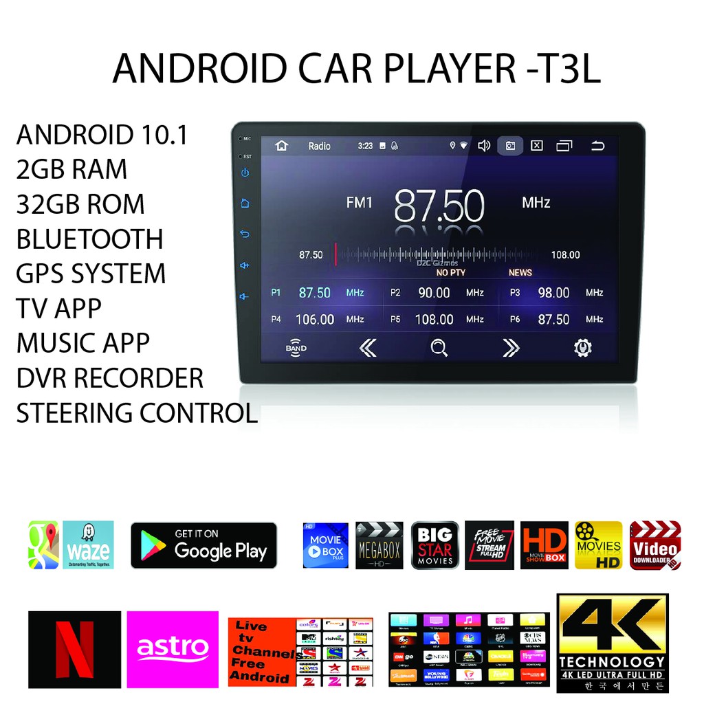 Car Android Player Android 10.1 T3L With IPS SCREEN WIFI GPS Quad Core ...