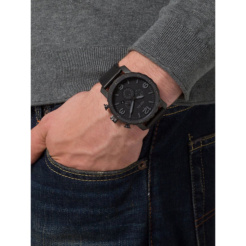 Fossil Nate JR1354 Chronograph Watch with Black Leather Band Shopee Malaysia