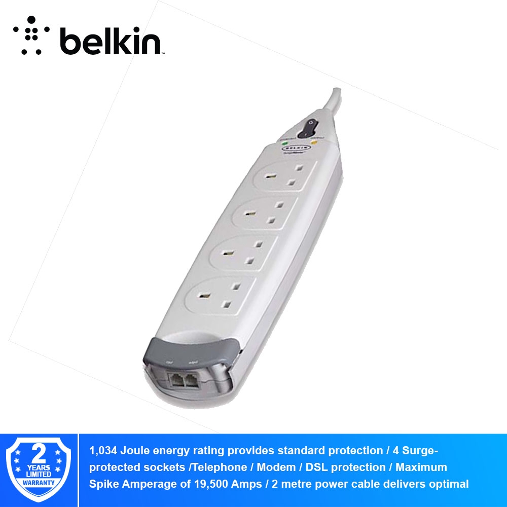 Belkin F9H410sa2M 4 Way Surge With Tel Protection - 2 Meter | Shopee ...