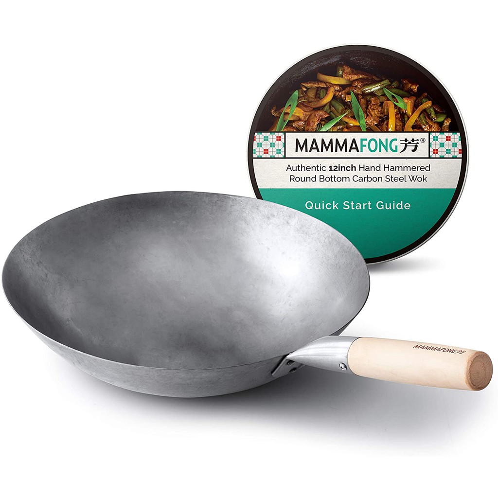 Round Bottom Carbon Steel Wok Pan Hand Hammered Woks and Stir Fry Pans