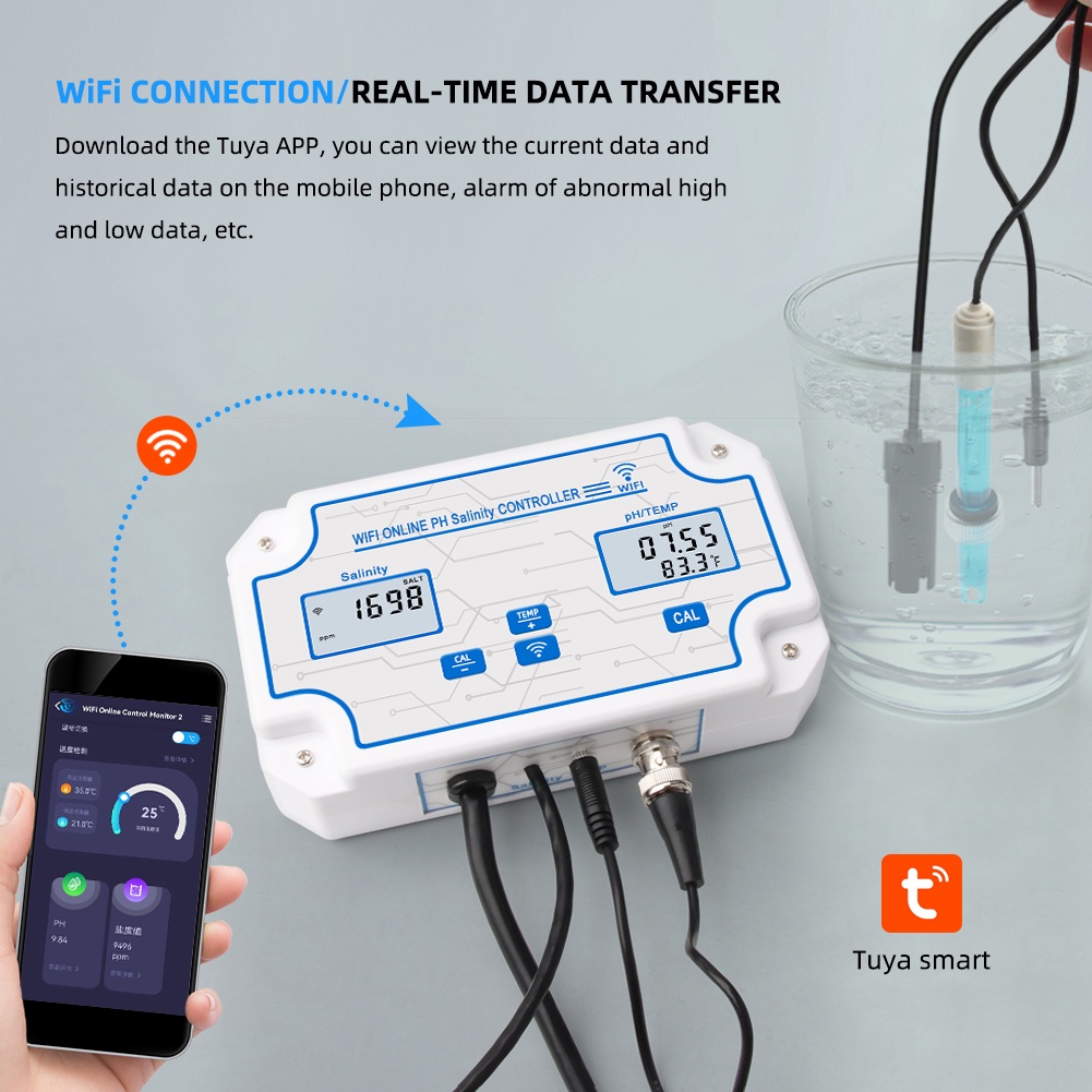 WiFi Tuya PH Salinity Meter Online Controller Seawater SaltWater Tester ...