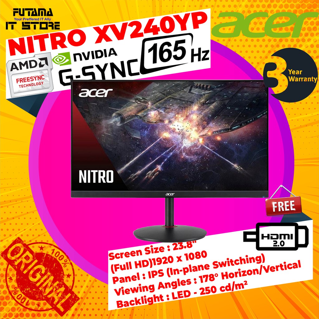 Acer Nitro Xv240yp Xv240y P 238 Fhd Ips 165hz 05ms G Sync Compatible Freesync Hdr10 3345