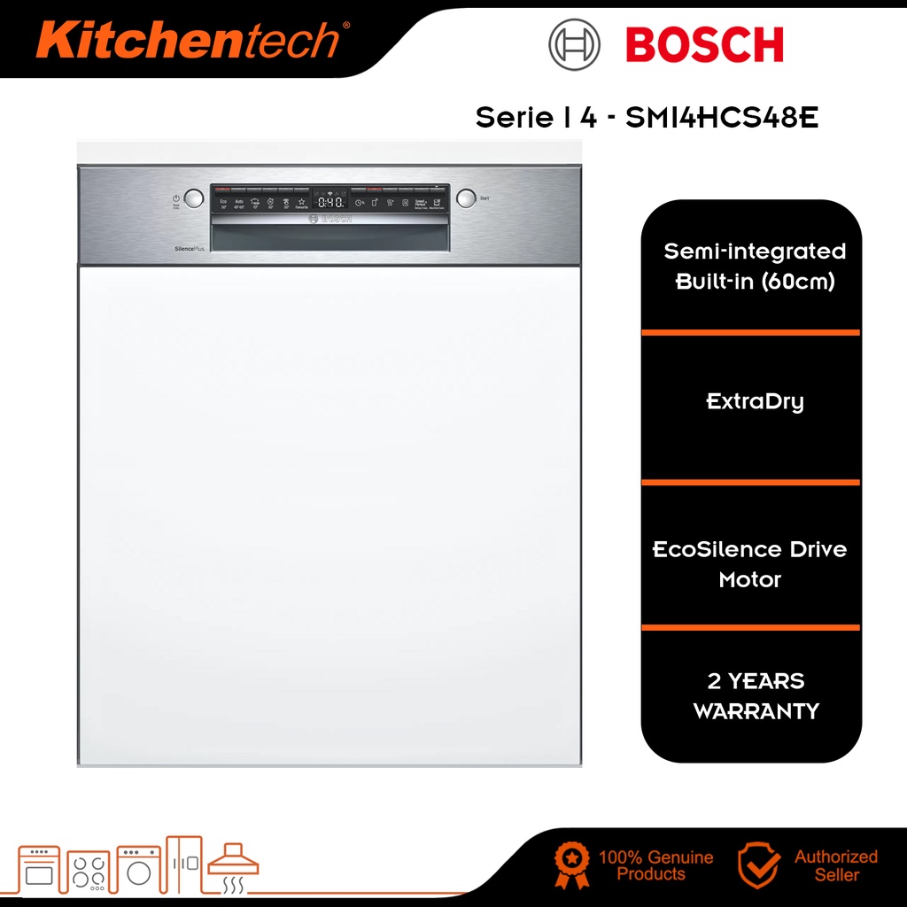 Bosch Serie 4 Semiintegrated Builtin Dishwasher, 60 cm Stainless