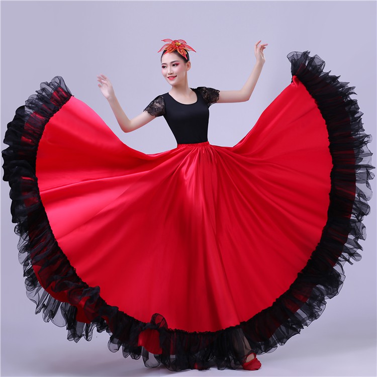 Women Spanish Flamenco Belly Dance Costume Satin Long Skirt Party Black Skirts Home Daily Wear Shopee Malaysia