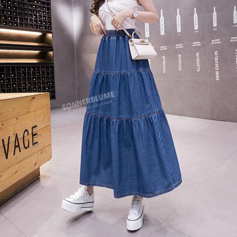 Women Korean stylish vintage plus size maxi denim jeans long muslimah ...