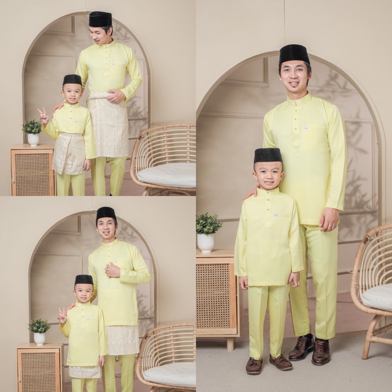 BAJU MELAYU SEDONDON SET AYAH DAN ANAK BAJU MELAYU SLIM FIT BAJU MELAYU YELLOW BAJU MELAYU