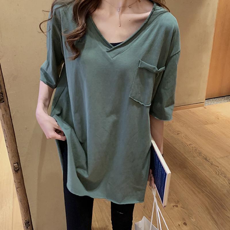 【Plus Size】(50150kg) (4 Colors) Summer Short Sleeve V Neck Women T