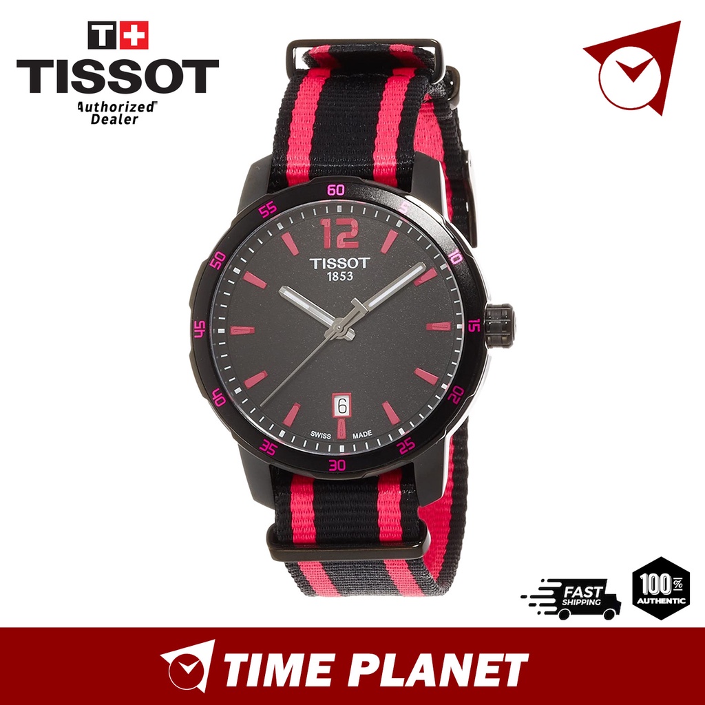 Tissot Quickster Black Dial Ladies Watch Black Hot Pink Nylon T0954103705701