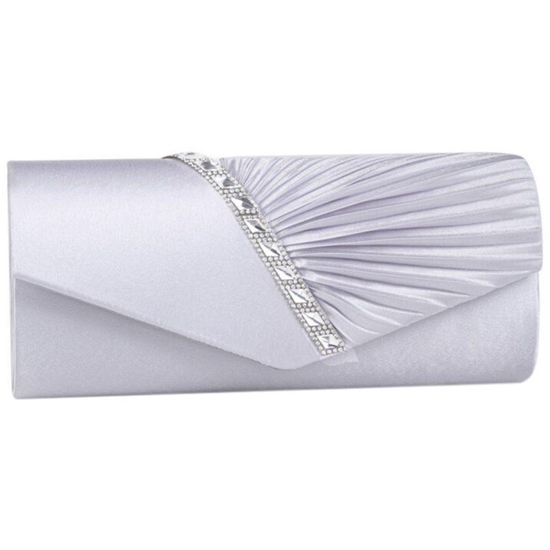 Silver Ladies Diamond Ruffle Party Prom Bri Evening Envelope Clutch Bag ...