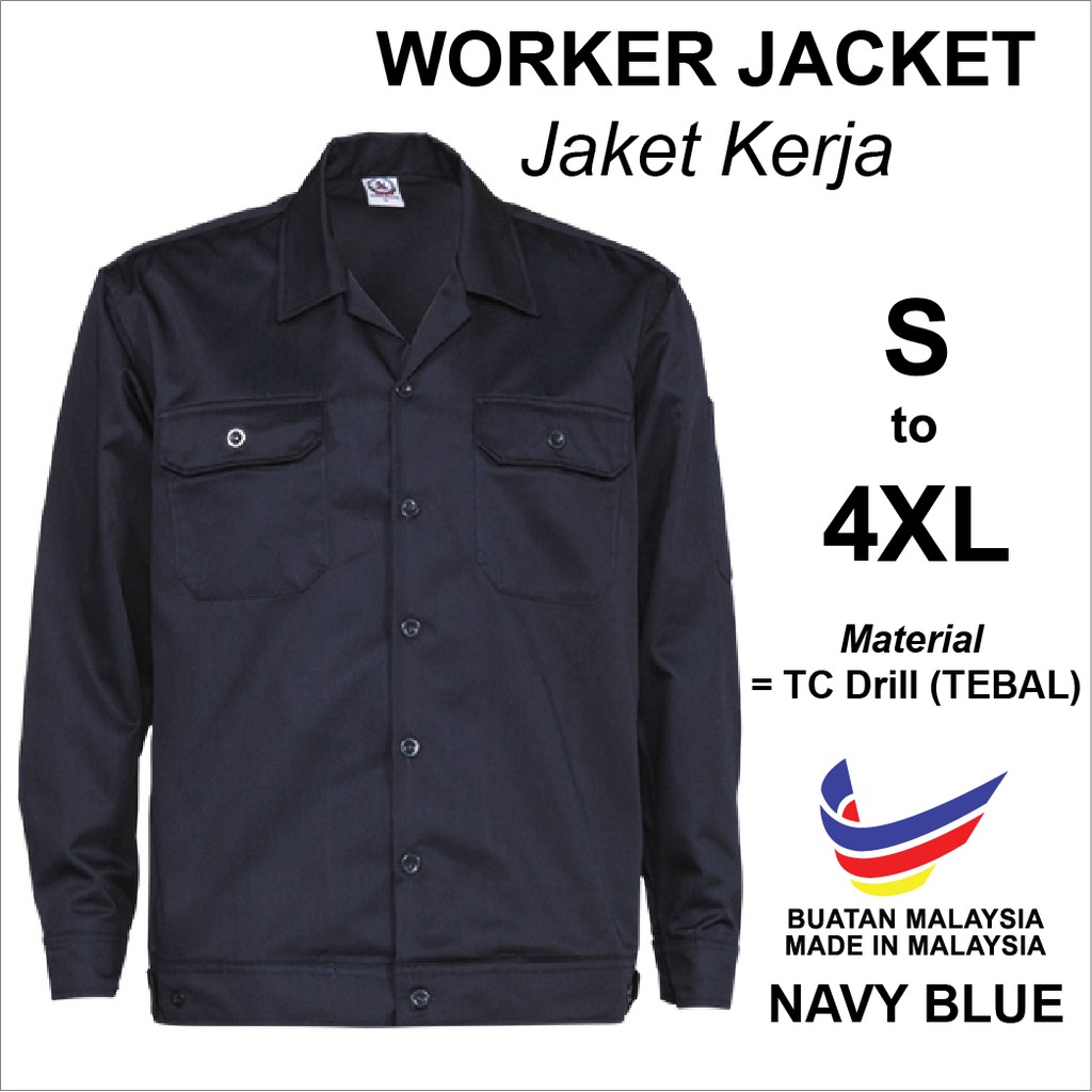 Button Worker Jacket Navy Blue Jaket Teknikal Long Sleeve | Shopee Malaysia