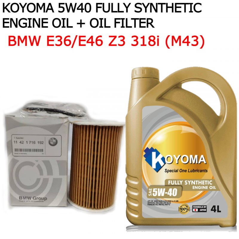 BMW E36, E46 Z3 318i (M43) 11421716192 OX127 OIL FILTER + KOYOMA 5W40 ...