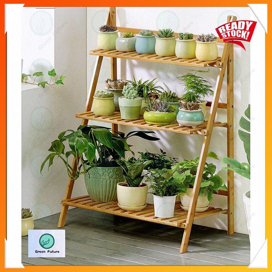 Flower Rack Plant Rack Wooden Flower Garden Rack Potted Plant Stand Rak ...
