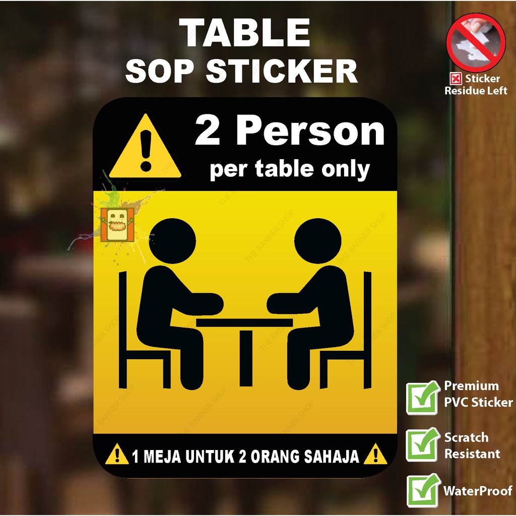 SOP Table Sticker 2 Person per table only, 1 Meja Untuk 2 Orang Sahaja ...