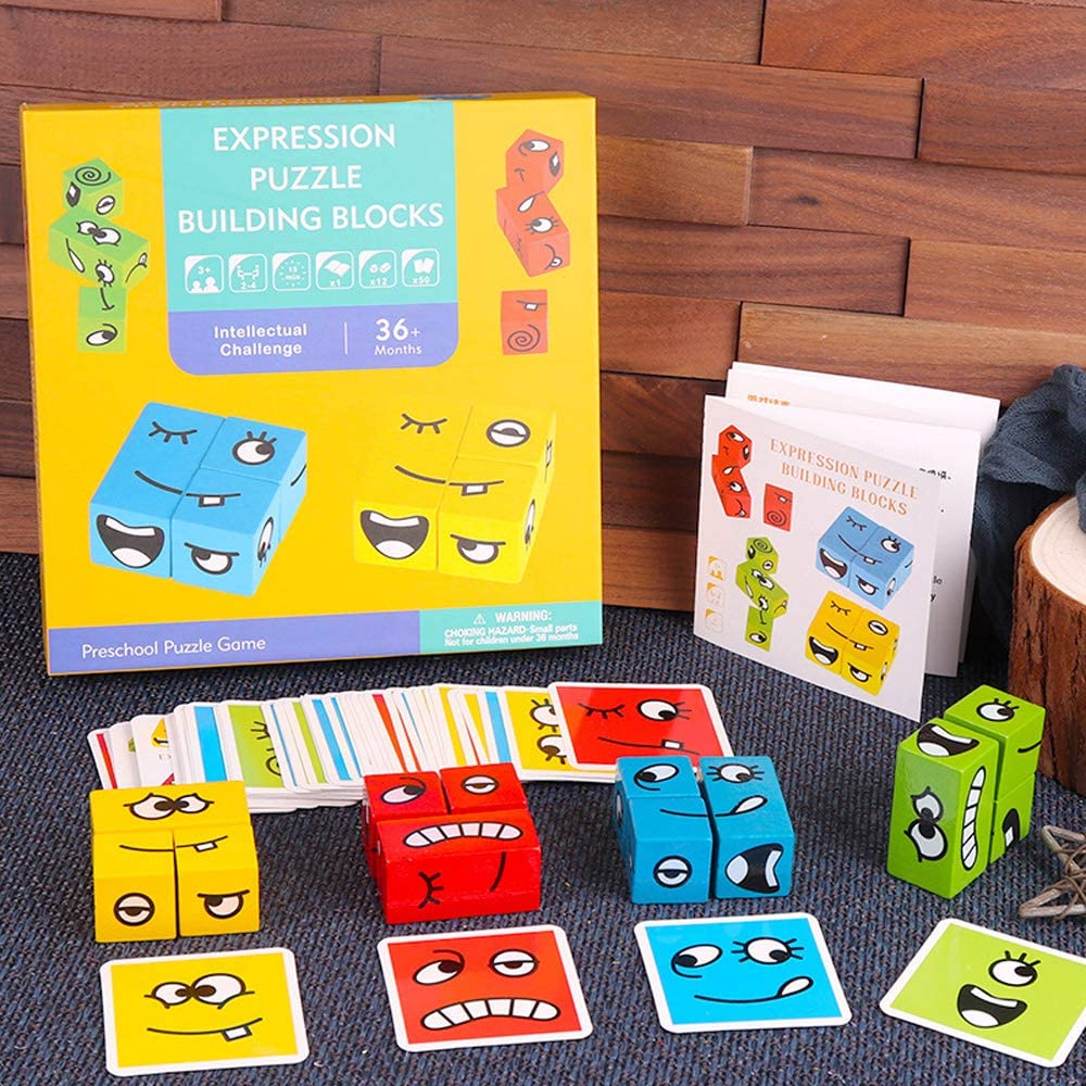 Cube Kids Emoji Board Game Expressions Puzzle building blocks Funny Expression Puzzle Colorful