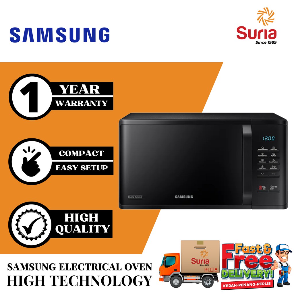 samsung 23l solo microwave oven with quick defrost ms23k3513ak sm