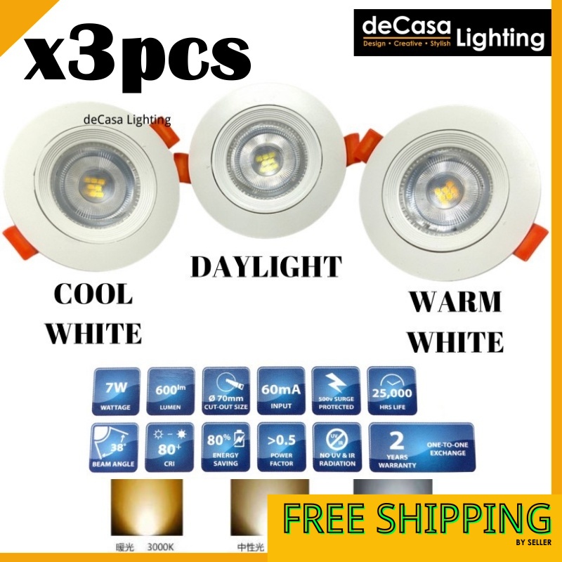 x3 Unit Modern LED Eyeball 7W Recessed Spotlight Downlight House