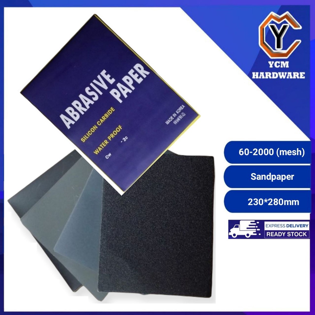 Sand Paper Waterproof Abrasive Kertas Pasir Gosok Kereta Kasar Halus Kayu Besi Grit 320 400 600