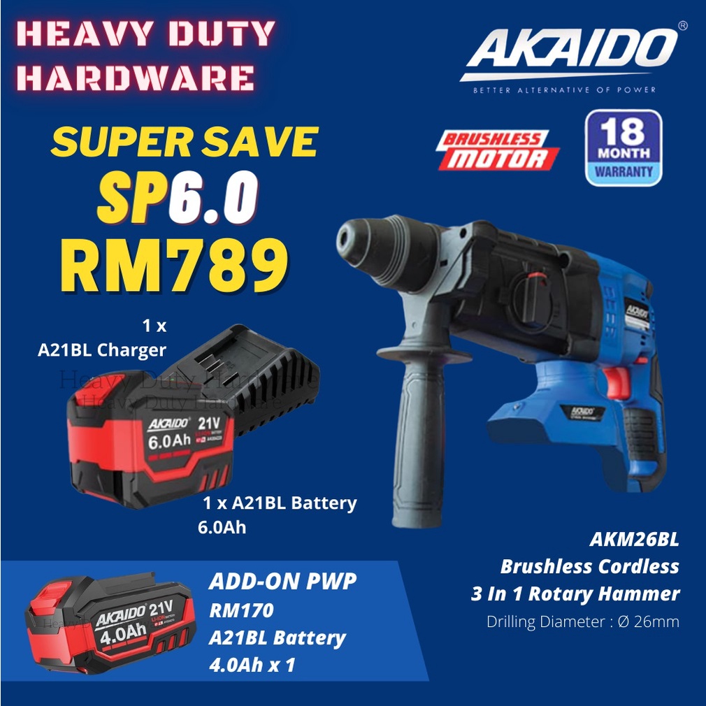 AKAIDO Rotary Hammer Drill Cordless Impact Drill Cordless Wall Drill