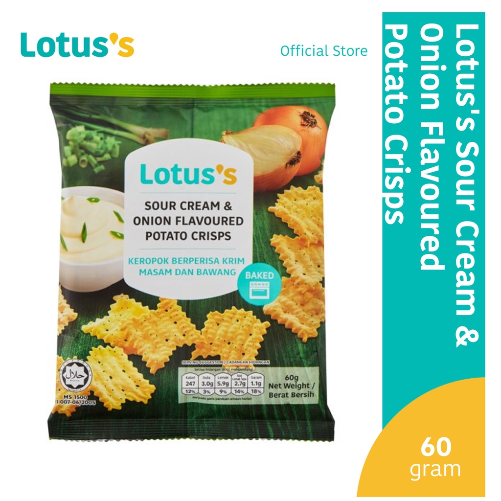 Lotus's Baked Sour Cream & Onion Flavoured Potato Crisps (60g) Shopee