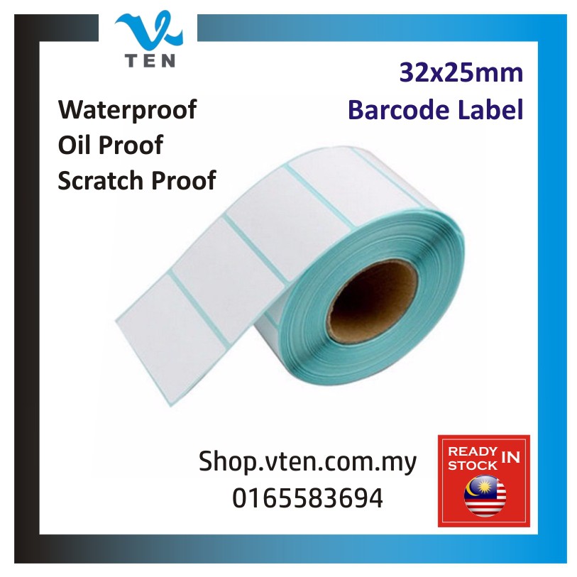 MALAYSIA Waterpoof OilProof 32x25mm Prevent Scratch Thermal Barcode ...