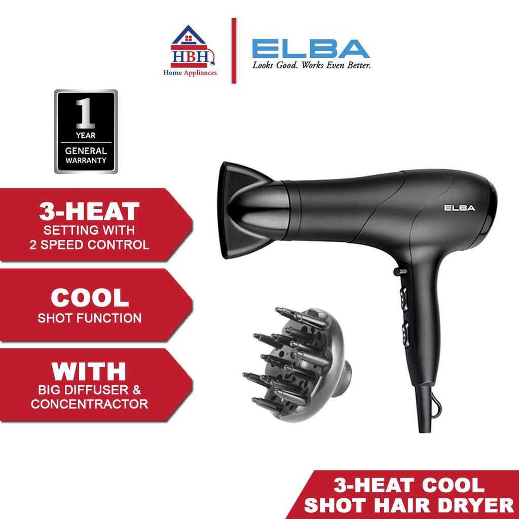 Elba EHDG2037(BK) 2000W 2 Speed 3 Heat Setting Straight Handle Cool