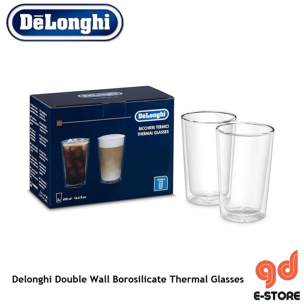 DeLonghi Thermal Glasses 16.6 oz Borosilicate Double Wall Bicchieri Termici