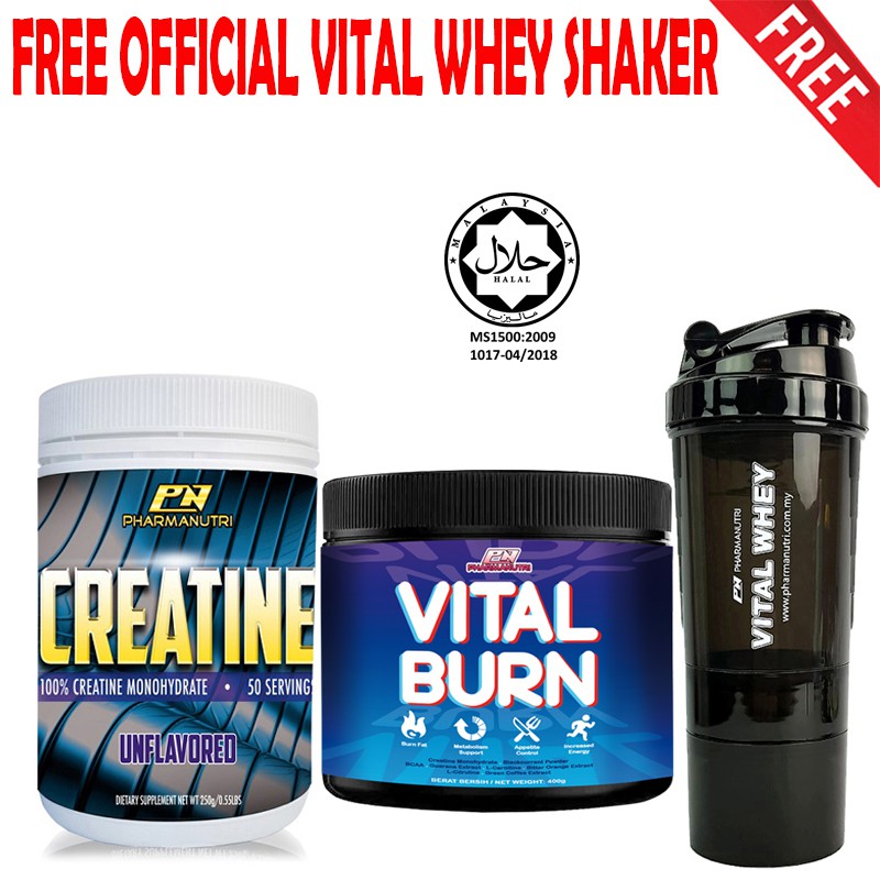 Vital Burn Halal Fat Burner PreWorkout 400g40 ser [Original] Hologram + PN Creatine Halal