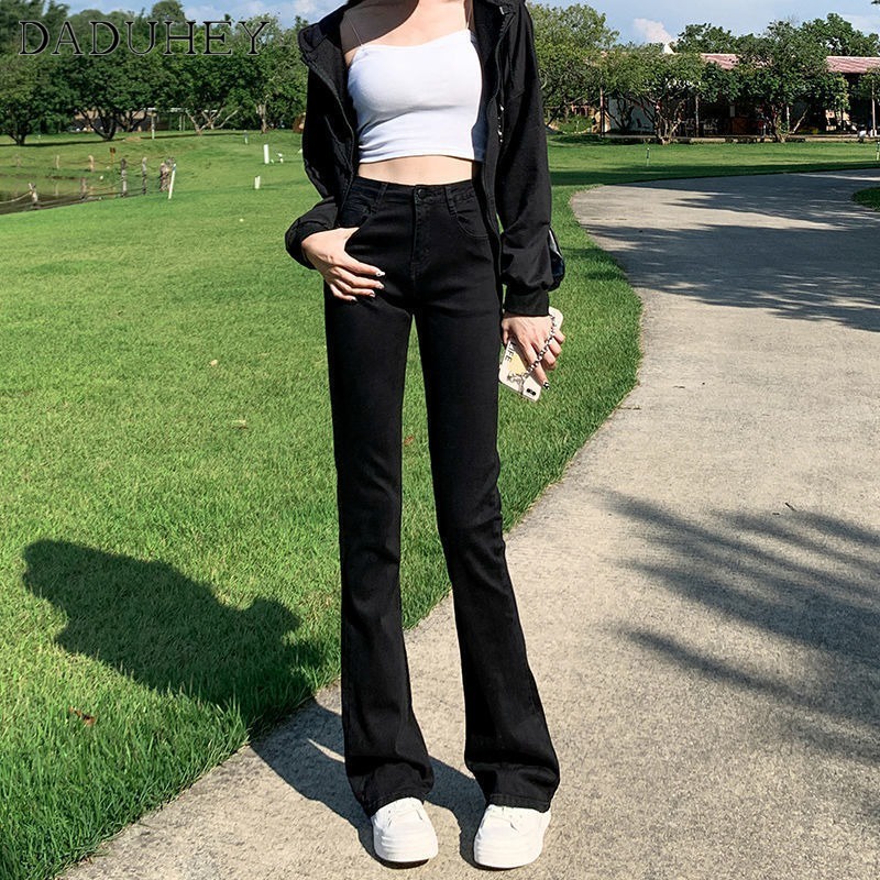 Korean Fashion High Waist Black Bell Bottom Flare Pants For Women